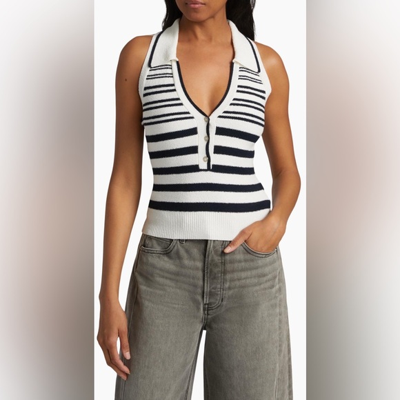 Veronica Beard Meera Striped Knit Halter Top